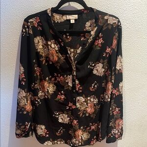 Christopher & Banks Black Floral Blouse